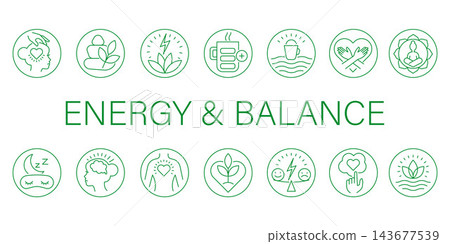Holistic Wellness Infographic Icons, Mental Health and Self Care Line Art Elements. Therapy, Meditation, Energy Healing Design Holistic Wellness Infographic Icons, Mental Health and Self Care Line Art Elements. Therapy, Meditation, Energy Healing Design 143677539