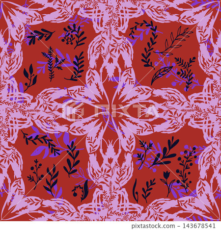 floral patterns on the brown background 143678541