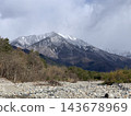 長野縣鹿島川的河畔風光，遠方是白雪皚皚的山脈。 143678969