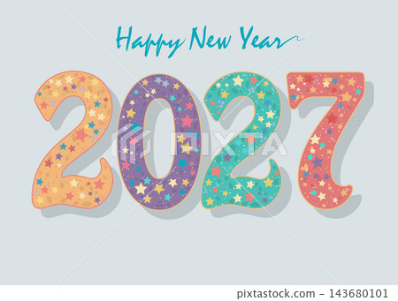 Vibrant Happy New Year 2027. A lively and energetic illustration featuring colorful numbers beautifully adorned with equally vibrant stars. Fun, dynamic, and creative holiday design. Vibrant Happy New Year 2027. A lively and energetic illustration featuring colorful numbers beautifully adorned with equally vibrant stars. Fun, dynamic, and creative holiday design. 143680101