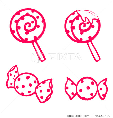 A set of line art illustrations of red candy 143680800