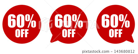 60% 折扣促銷氣泡對話框徽章套裝 - 折扣促銷設計素材 143680812