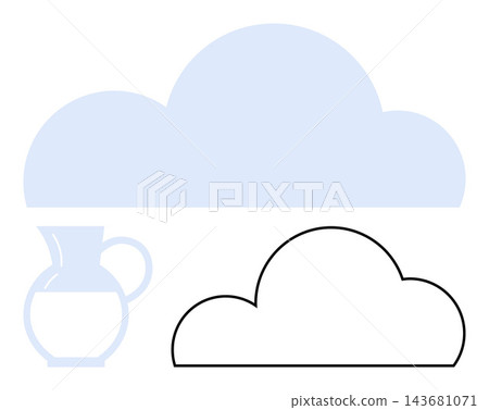 Data storage, weather forecast, creativity, cloud computing, art design, minimalism. Abstract cloud with outline and a minimalist jug graphic. Data storage and weather forecast concepts Data storage, weather forecast, creativity, cloud computing, art design, minimalism. Abstract cloud with outline and a minimalist jug graphic. Data storage and weather forecast concepts 143681071