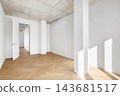 Modern empty apartment room interior mockup with white walls, column, and open door. 143681517