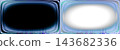 Periwinkle blue curved screen border overlay with soft white oval center, teal edges and vertical purple streaks along the bottom PNG, isolated on transparent background 143682336