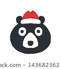 Illustration of a black bear wearing a Santa hat - Winter/Christmas character stamp 143682362