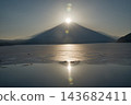 富士山和冬日湖面上的陽光倒映著 143682411