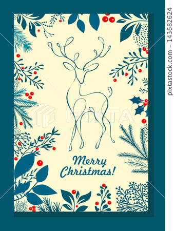 Christmas card. Christmas reindeer hand drawing. Not AI. Vector illustration Christmas card. Christmas reindeer hand drawing. Not AI. Vector illustration 143682624