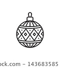 Line icon of a hanging round Christmas tree ornament bauble with geometric diamond patterns. 143683585