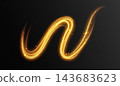 Golden magic trail with stars and sparkles, glowing lines with glitter. Bright curve with sparks 143683623