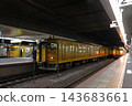 A group of former Japanese National Railways (JNR) rolling stock on the Sanyo Main Line stopped at Okayama Station (Okayama City, Okayama Prefecture) 143683661