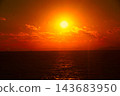A view from the window of the Tosa Kuroshio Railway Gomen-Nahari Line (at dusk): the sunset over the Pacific Ocean. 143683950
