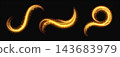 Golden magic trail with stars and sparkles, glowing lines with glitter. Bright curve with sparks 143683979