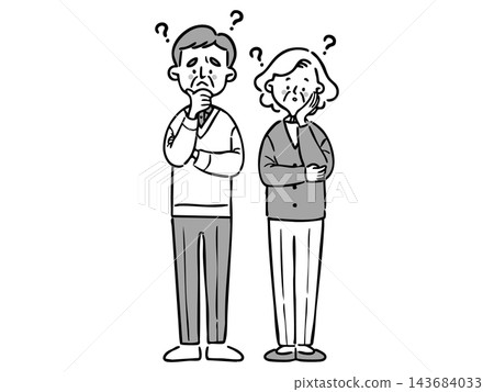 A questioning senior couple, full body, vector (monochrome) A questioning senior couple, full body, vector (monochrome) 143684033