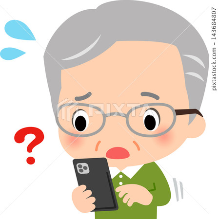 一位對操作智能手機感到困惑的老人 143684807