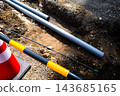 High-saturation contrast of pipes before they are buried underground. 143685165