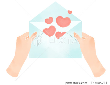 Watercolor-style illustration of a hand receiving a letter with a heart sticking out. Watercolor-style illustration of a hand receiving a letter with a heart sticking out. 143685211
