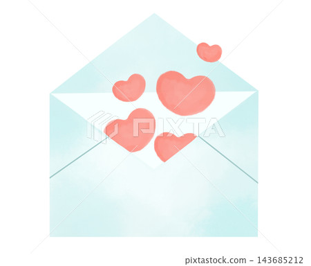 Watercolor-style illustration of a letter overflowing with hearts Watercolor-style illustration of a letter overflowing with hearts 143685212