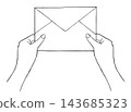 Line drawing: Illustration of hands receiving a letter with both hands. 143685323