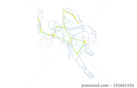 Color line art illustration of the constellation Orion (Orion and constellation lines) Color line art illustration of the constellation Orion (Orion and constellation lines) 143685358