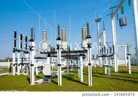 Electrical Substation with High Voltage Power Grid Equipment Electrical Substation with High Voltage Power Grid Equipment 143685878