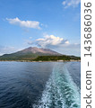 A view of Sakurajima, a volcano in Kagoshima Prefecture, from the sea. Smoke rises into the clear sky. 143686036