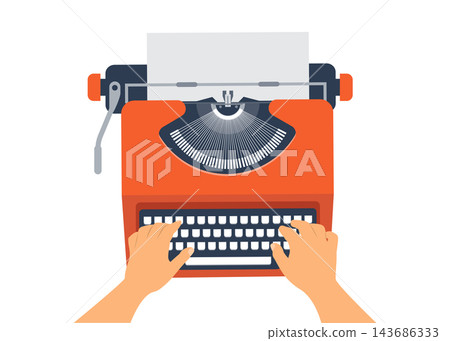 hands typing on an orange typewriter with blank paper sheet illustration hands typing on an orange typewriter with blank paper sheet illustration 143686333