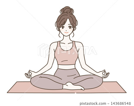 Illustration of a woman meditating in yoga 143686548