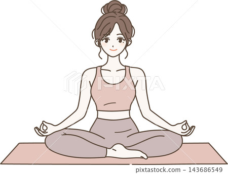 Illustration of a woman meditating in yoga Illustration of a woman meditating in yoga 143686549