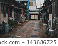An alley in an old residential area lined with propane gas cylinders, a scene from the Showa era. 143686725