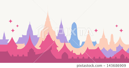 thai architecture style silhouette flat background vibrant colorful 143686909