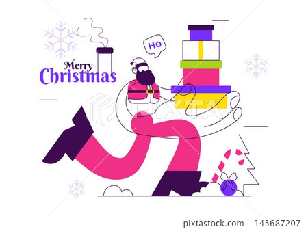 Merry Christmas Vector Illustration Featuring Santa Claus, Festive Bell, Snowflakes, Holiday Greetings, and Traditional Winter Celebration Elements Merry Christmas Vector Illustration Featuring Santa Claus, Festive Bell, Snowflakes, Holiday Greetings, and Traditional Winter Celebration Elements 143687207