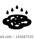 Black ink drops falling into a puddle with bubbles and splashes on white background 143687516