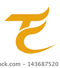 Abstract golden letter symbol design with curved lines on white background 143687520