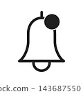 Notification icon, bell with badge, simple, black. 143687550