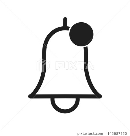 Notification icon, bell with badge, simple, black. Notification icon, bell with badge, simple, black. 143687550