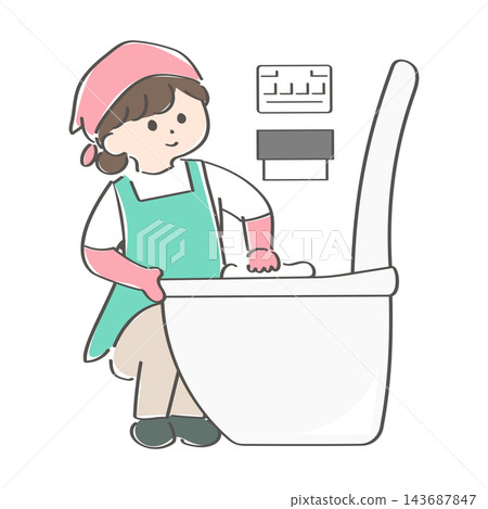 一個女人打掃廁所的插圖 一個女人打掃廁所的插圖 143687847