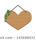 Illustration of a heart-shaped wooden hanging sign with ivy leaves suspended by string. 143688432