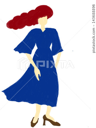 An illustration of a woman with red hair and a blue dress (with a transparent background). An illustration of a woman with red hair and a blue dress (with a transparent background). 143688896