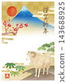 以綿羊為主題的新年賀卡模板，包含新年祝福語。 143688925