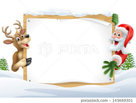 Christmas Santa Claus Reindeer Background Sign 143689301
