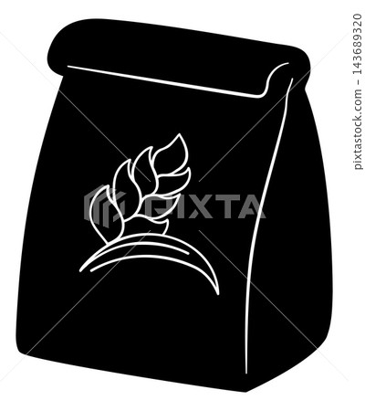 Flour Bag Silhouette Icon with Wheat Emblem Flour Bag Silhouette Icon with Wheat Emblem 143689320