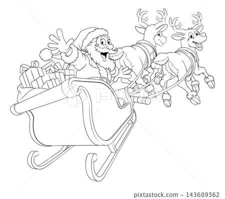 Santa Claus Sleigh Christmas Reindeer Sled Cartoon Santa Claus Sleigh Christmas Reindeer Sled Cartoon 143689362
