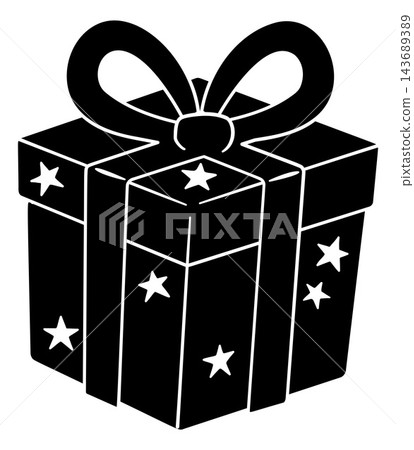 Wrapped Gift Box with Bow and Stars Icon Wrapped Gift Box with Bow and Stars Icon 143689389