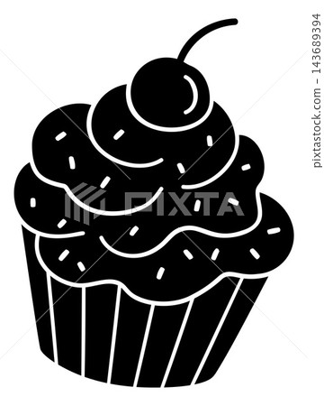 Cupcake Silhouette Icon with Cherry and Sprinkles Cupcake Silhouette Icon with Cherry and Sprinkles 143689394