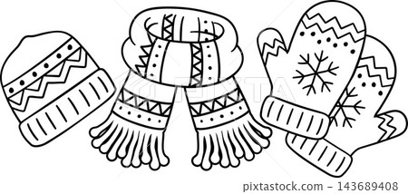 Christmas Mittens Scarf Hat Ornament Icons Design Christmas Mittens Scarf Hat Ornament Icons Design 143689408