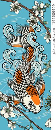 Koi Carp Fish Cherry Blossom Japanese Background 143689409