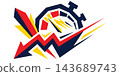 Abstract dynamic graphic design representing cyber monday online shopping sales featuring a fast clock and downward pointing arrow icon 143689743