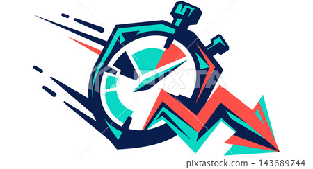 A vibrant digital illustration featuring a stopwatch and a downward arrow representing fast sales during the cyber monday event 143689744