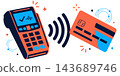 A digital illustration featuring a contactless payment terminal and credit card for shopping during the annual cyber monday sales event 143689746
